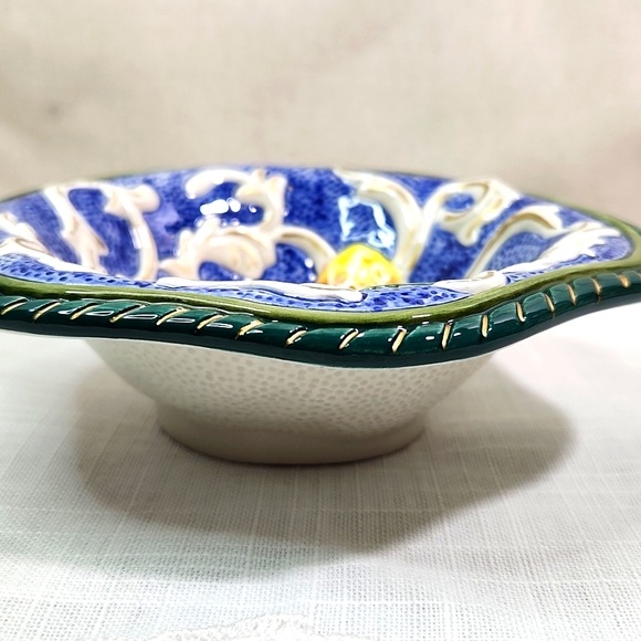 Fitz and Floyd Florentine Fruits al Fresco Blue Nuts Candy Dish, Octagonal Shape - Picture 2 of 8